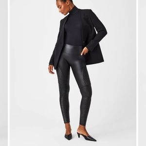 SPANX Faux Leather Moto Leggings, Size L